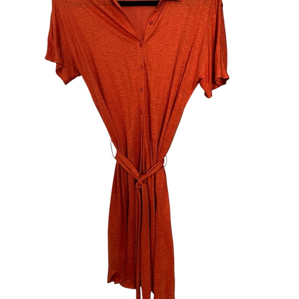 Orange Button-Up Dress with Belt